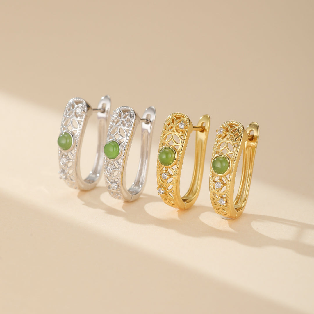 Boucles d'Oreilles Jade – Élégance Impériale, Argent Plaqué Or