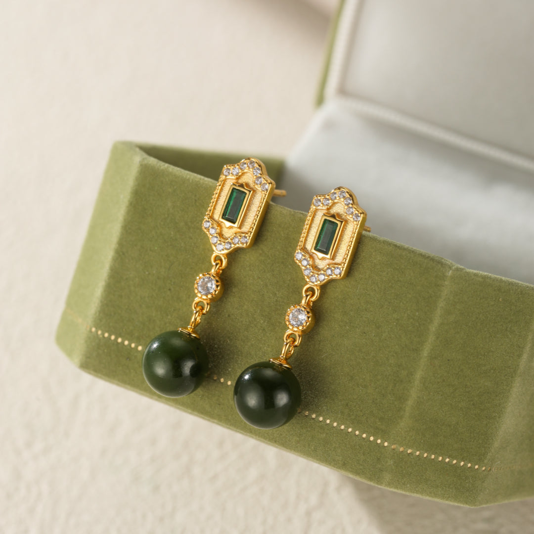 Boucles d'Oreilles Jade et Émeraude – Réussite, Argent 925