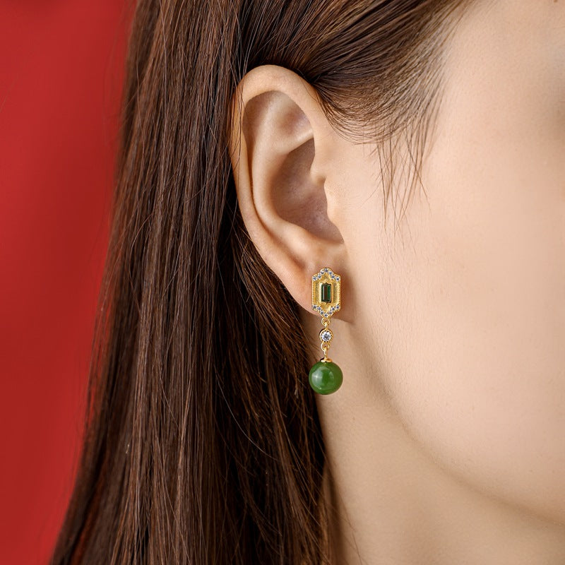 Boucles d'Oreilles Jade et Émeraude – Réussite, Argent 925