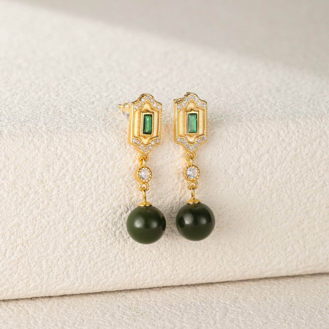 Boucles d'Oreilles Jade et Émeraude – Réussite, Argent 925