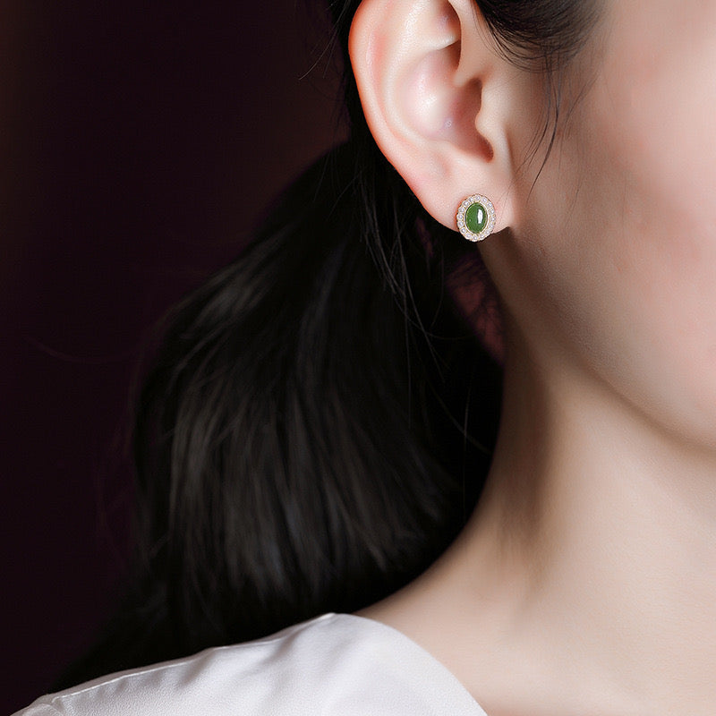 Boucles d'Oreilles Jade et Perle – Douceur, Argent Plaqué Or