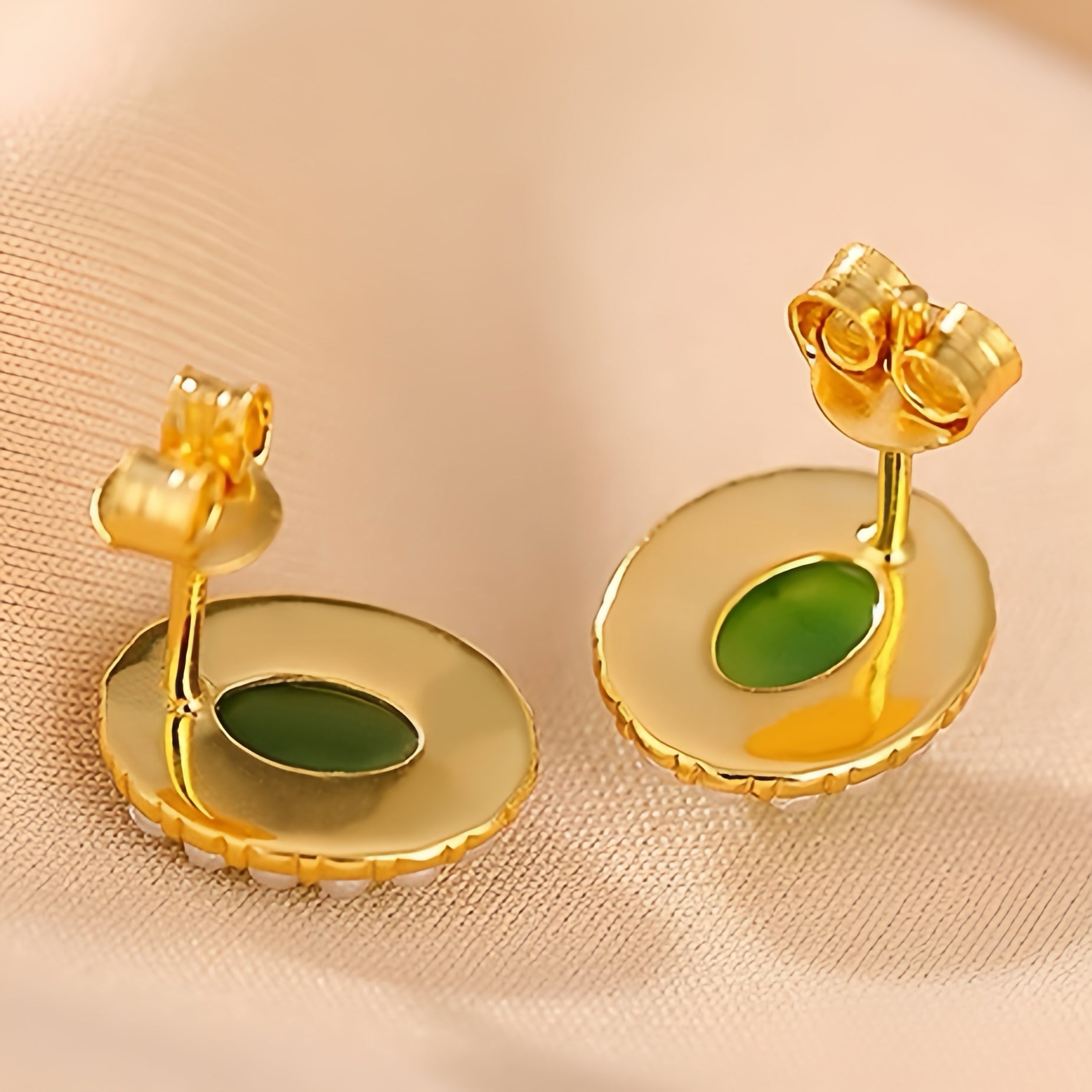 Boucles d'Oreilles Jade et Perle – Douceur, Argent Plaqué Or
