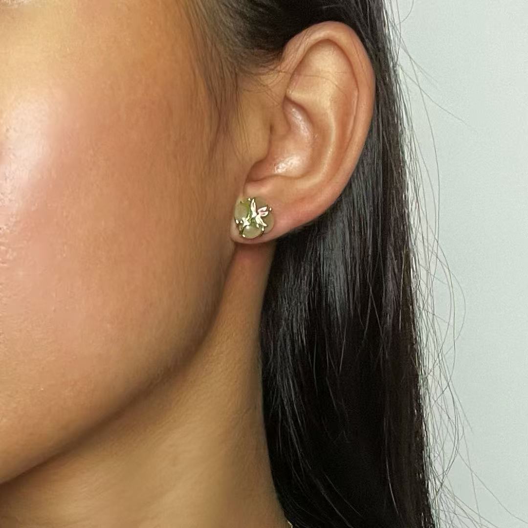 Bijoux-Boucles d’oreilles Jade – Lumière Botanique, Argent Plaqué Or