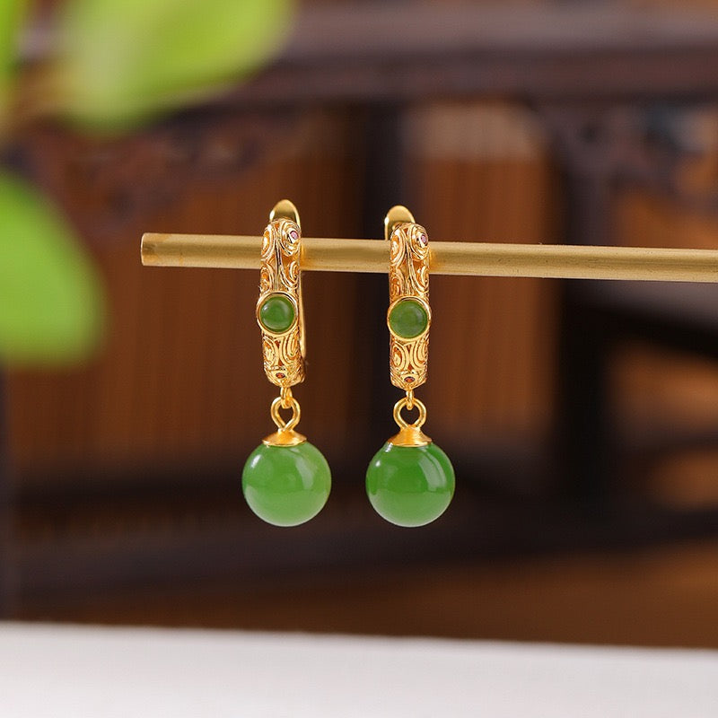 Boucles d'Oreilles Jade – Jardin Impérial, Argent Plaqué Or