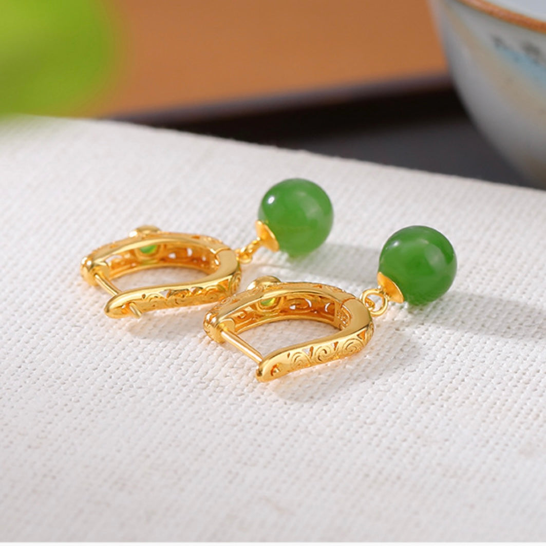 Boucles d'Oreilles Jade – Jardin Impérial, Argent Plaqué Or