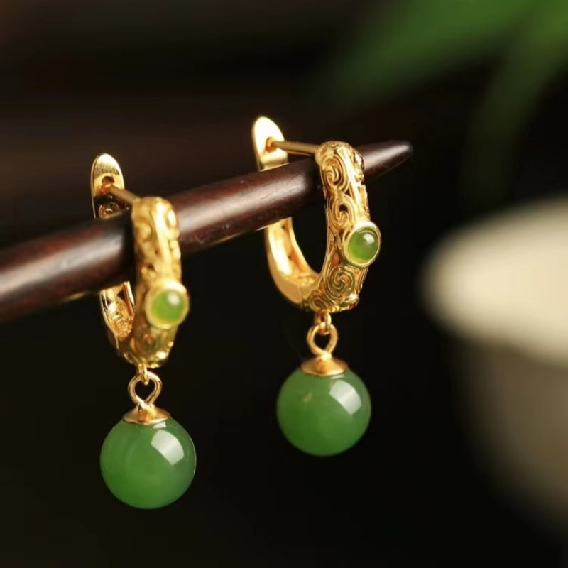 Boucles d'Oreilles Jade – Jardin Impérial, Argent Plaqué Or
