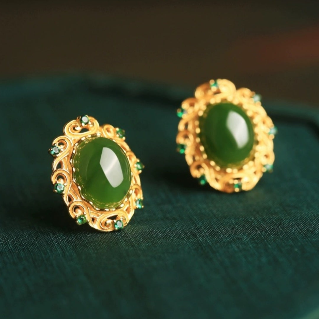 Boucles d'Oreilles Jade – Nuage de Félicité, Argent Plaqué Or