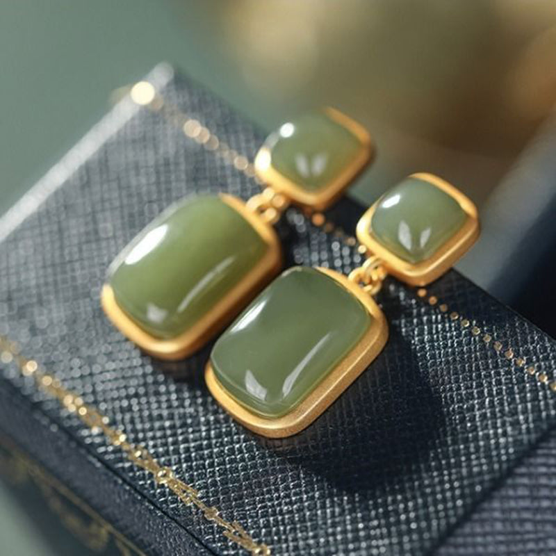 Boucles d'Oreilles Jade – Pureté, Argent Plaqué Or