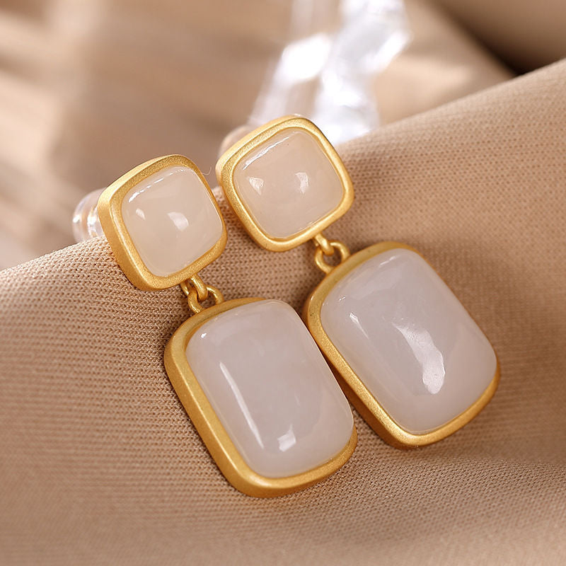 Boucles d'Oreilles Jade – Pureté, Argent Plaqué Or