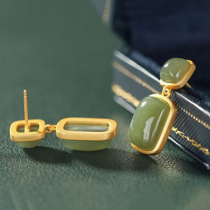 Boucles d'Oreilles Jade – Pureté, Argent Plaqué Or