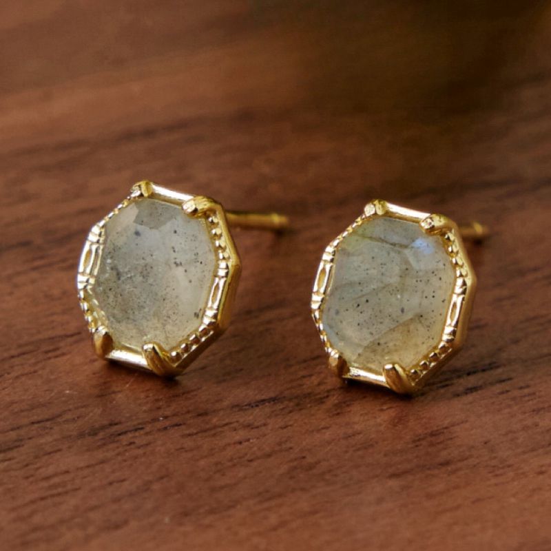Labradorite Earrings – Lustrous Momentum, Gold Plated Silver