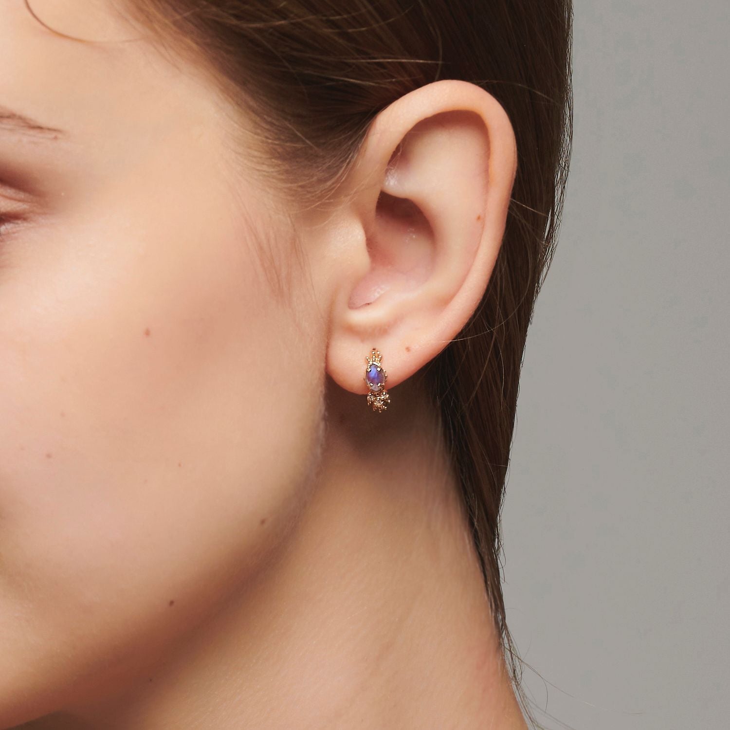 Boucles d'Oreilles Labradorite et Cordiérite – Apaisement, Argent Plaqué Or