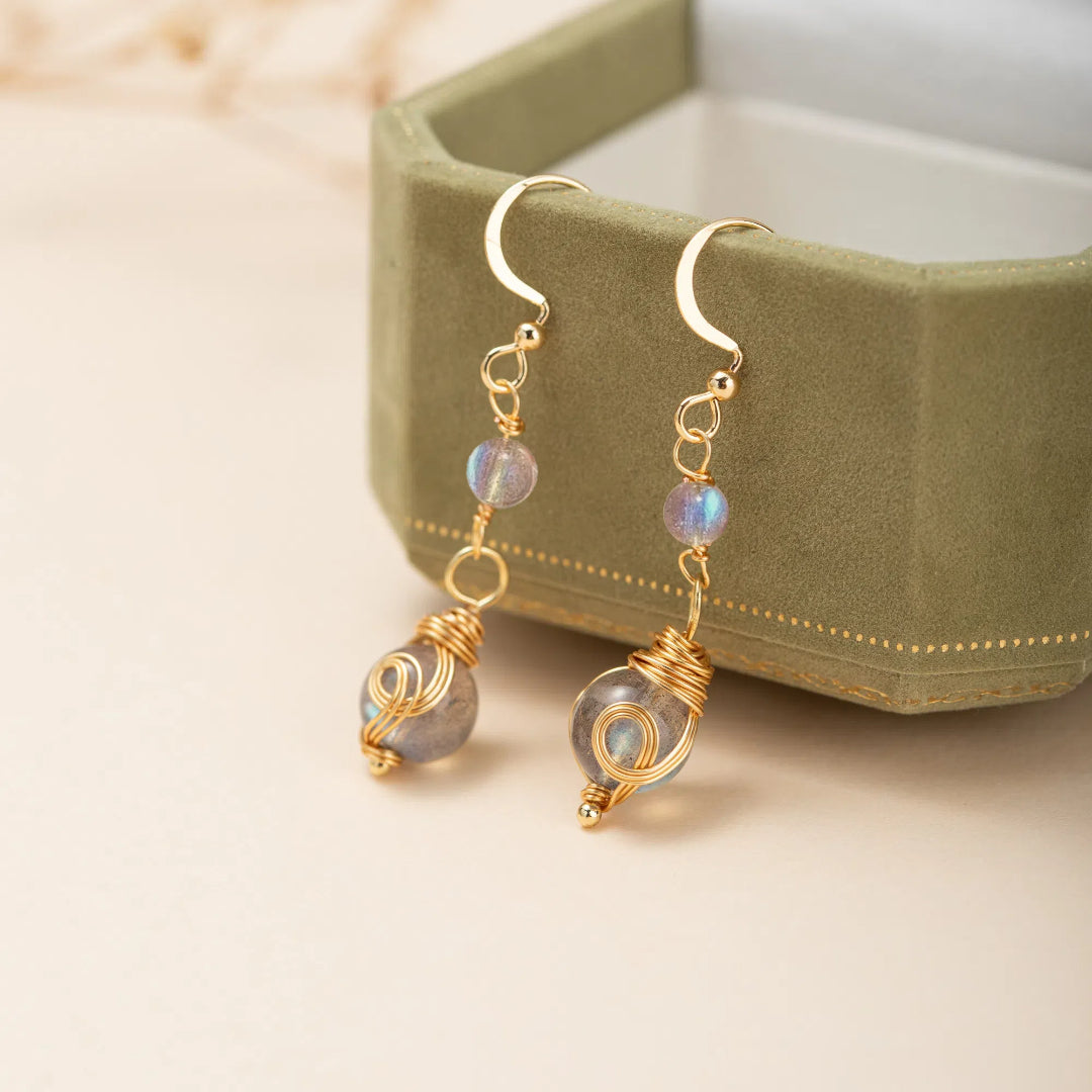 Boucles d'Oreilles Labradorite – Étoile du Soir, Plaqué Or