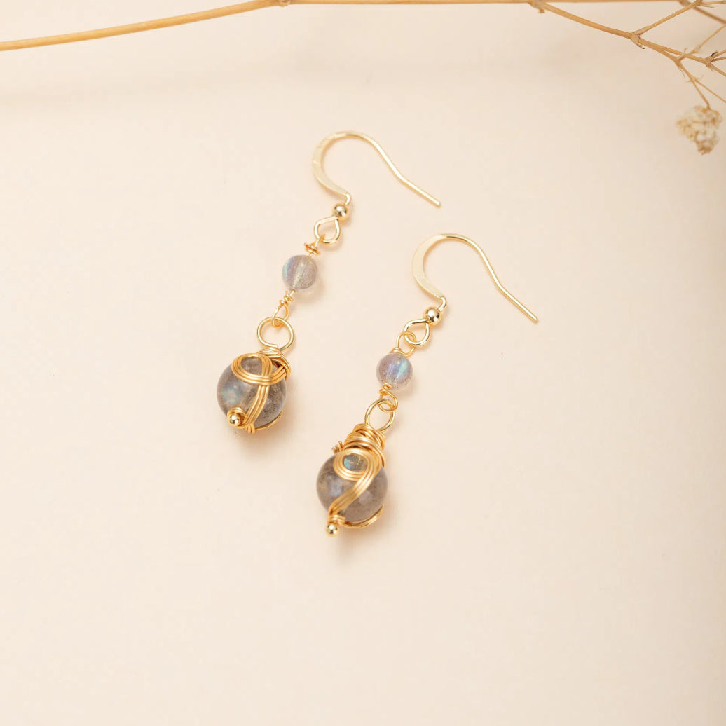 Boucles d'Oreilles Labradorite – Étoile du Soir, Plaqué Or