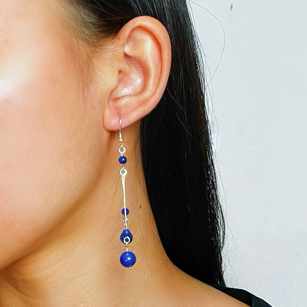 Lapis Lazuli Earrings – Cosmic Dance, Silver