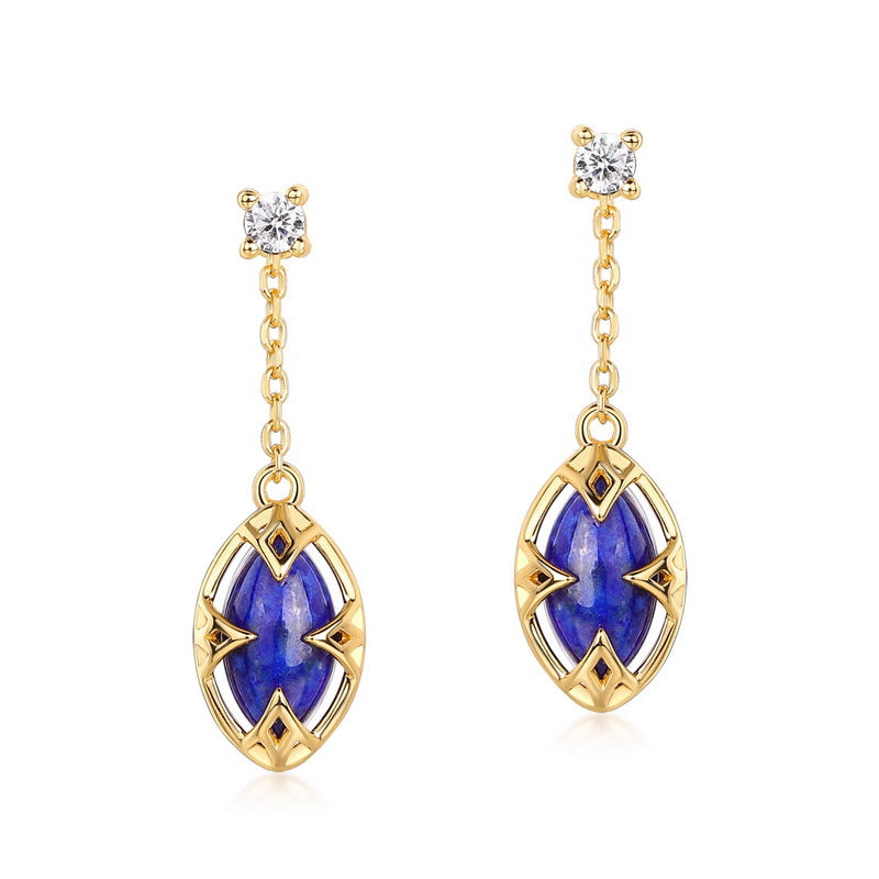 Boucles d'Oreilles Lapis Lazuli et Quartz Clair – Étoile du Matin, Argent Plaqué Or