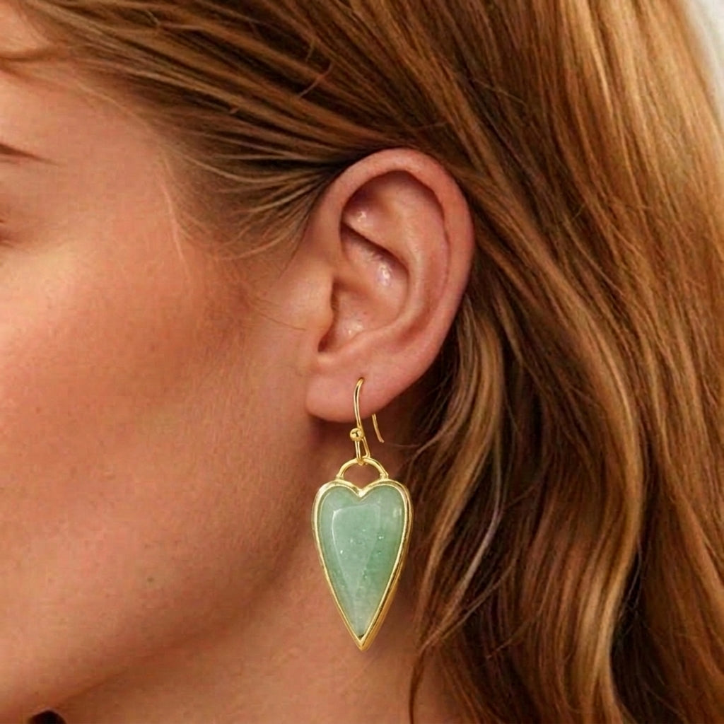 Boucles d'Oreilles Cœur Aventurine – Reflet d'Amour