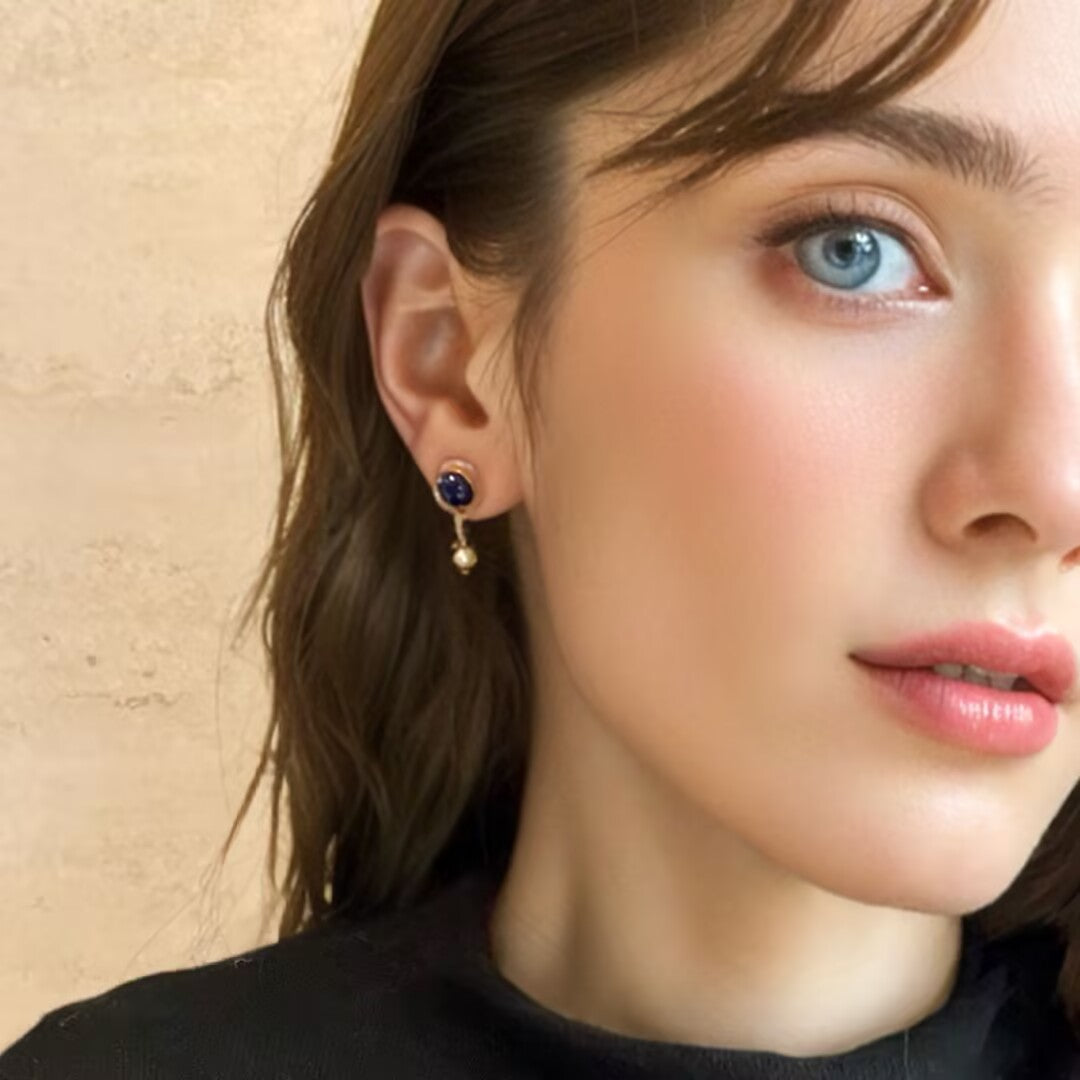 Lapis Lazuli Serpent Earrings – Luminous Pearl, Gold Plated Silver