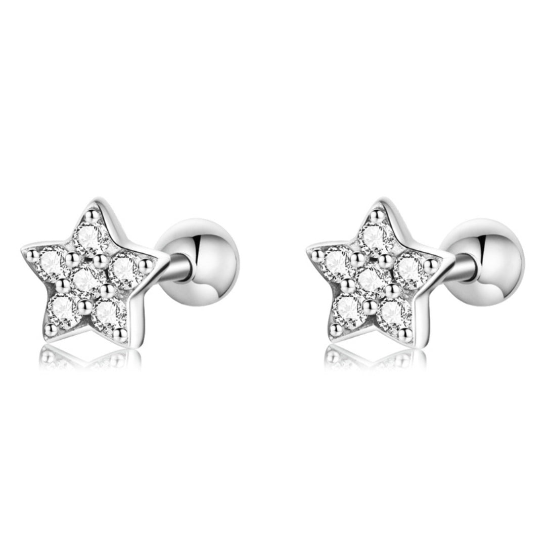 Paire de boucles d'oreilles "Lumière Céleste" en argent 925, en forme d'étoile ornée de cristaux.