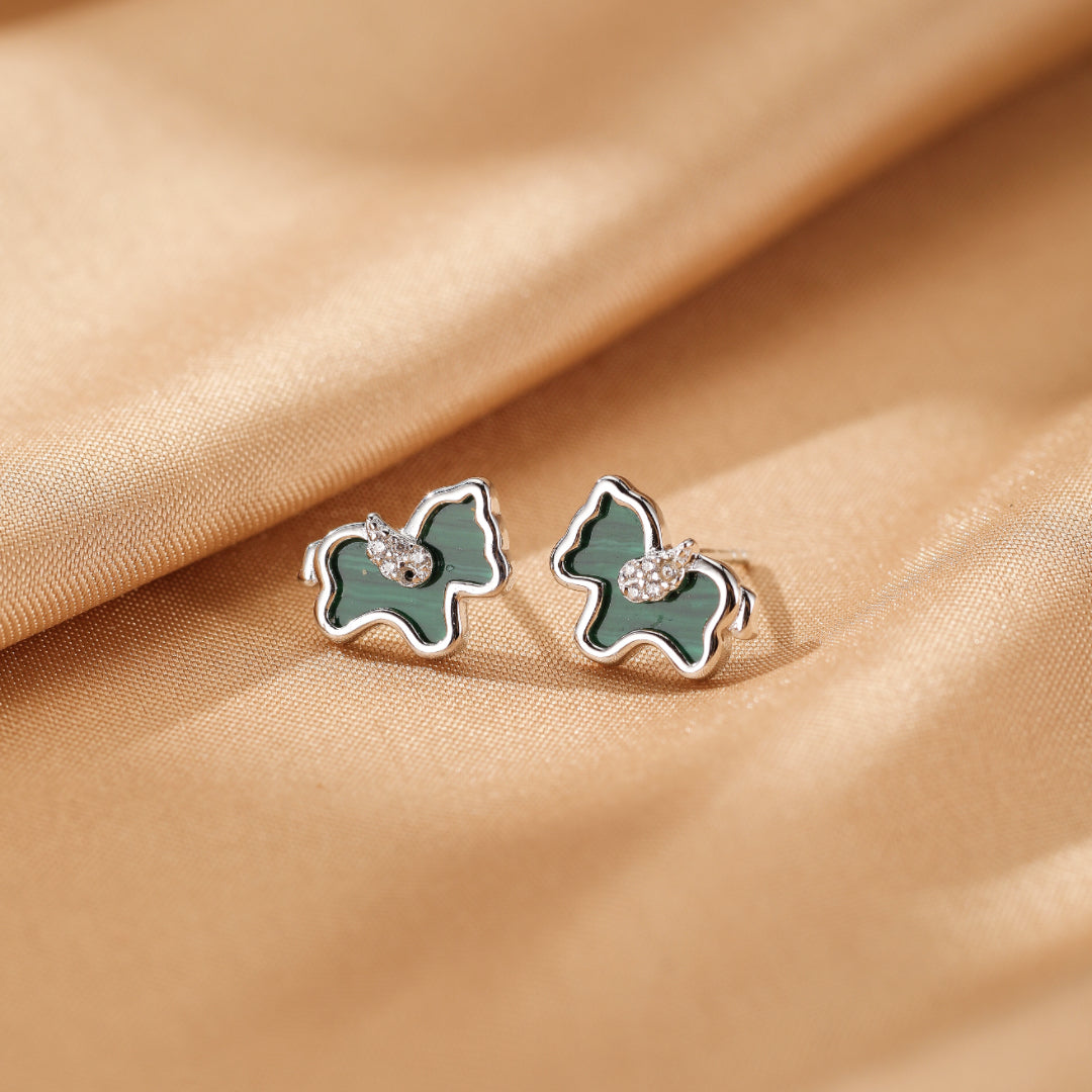 Malachite Horse Earrings Free Elegance Silver