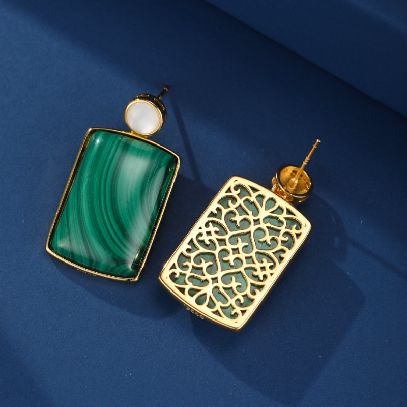 Malachite and Mother-of-Pearl Earrings – Rectangle Luminosity