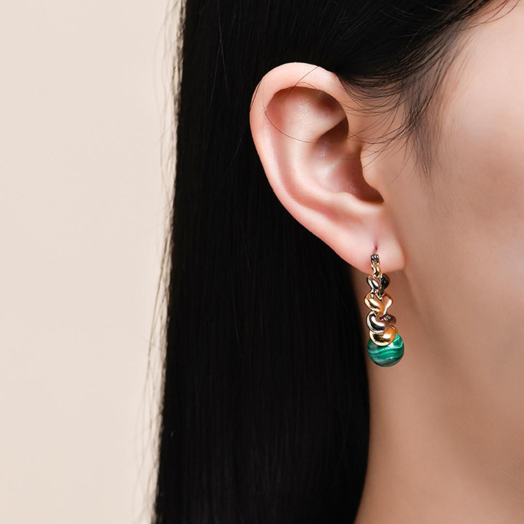 Boucles d'Oreilles Malachite – Évolution, Argent 925