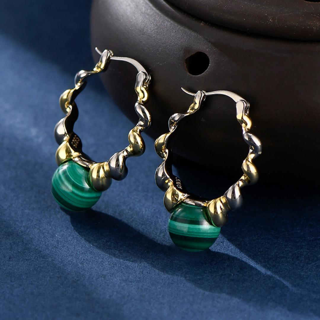 Boucles d'Oreilles Malachite – Évolution, Argent 925