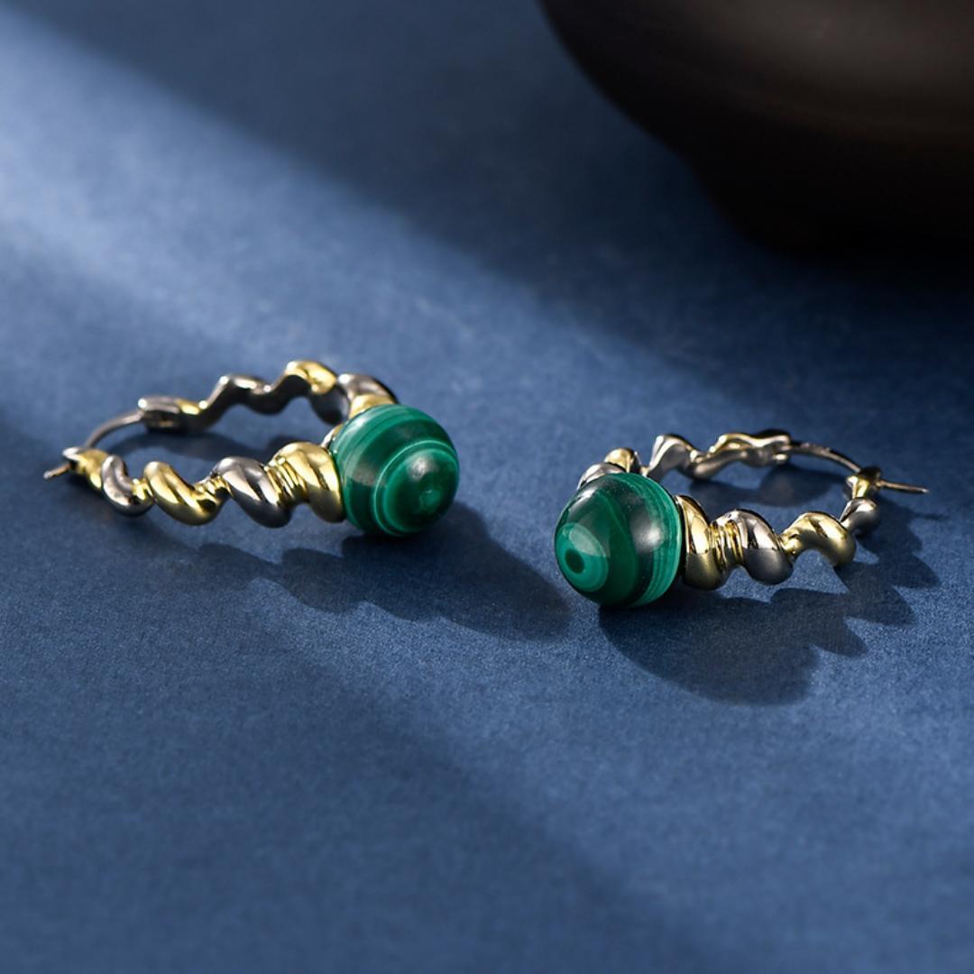 Boucles d'Oreilles Malachite – Évolution, Argent 925