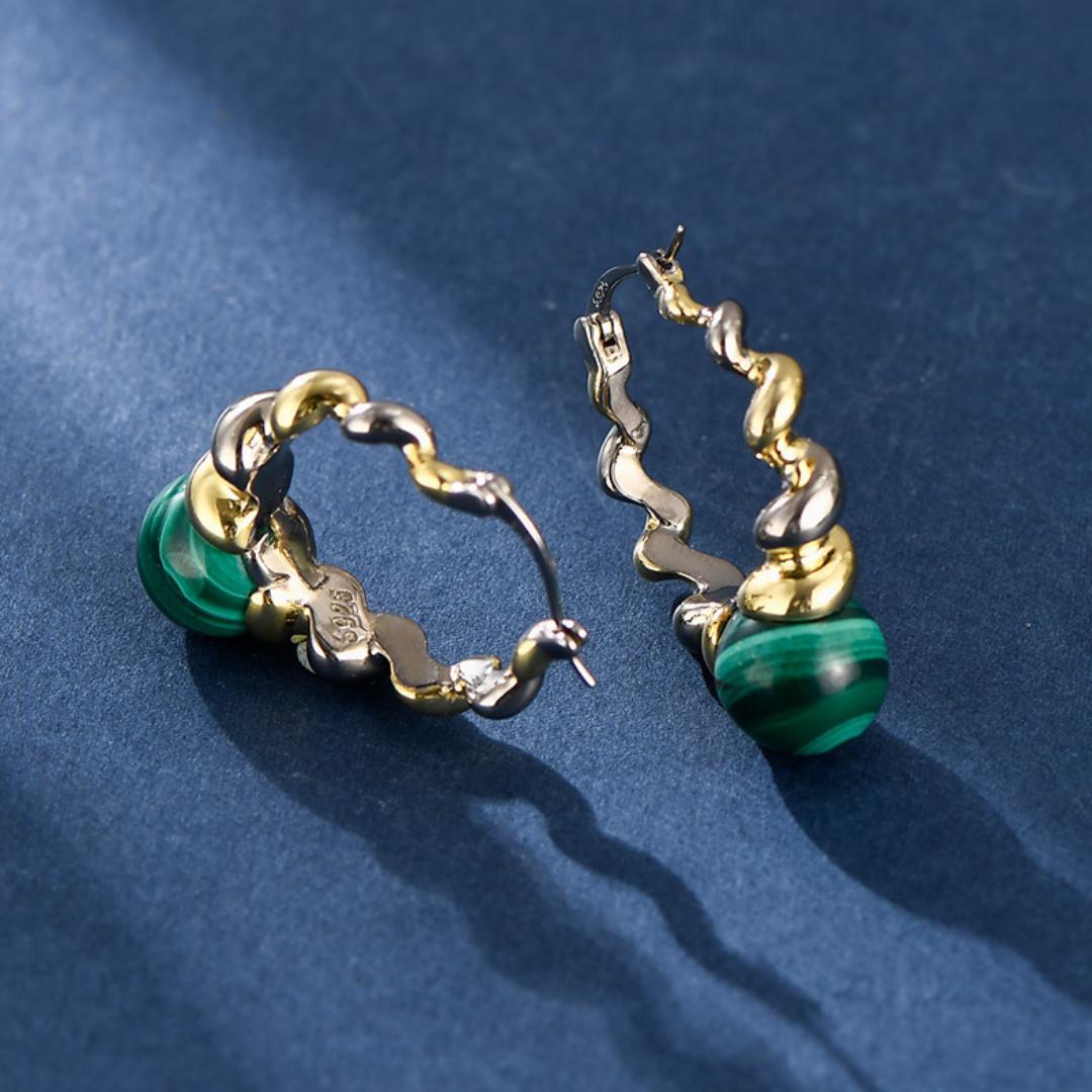 Boucles d'Oreilles Malachite – Évolution, Argent 925