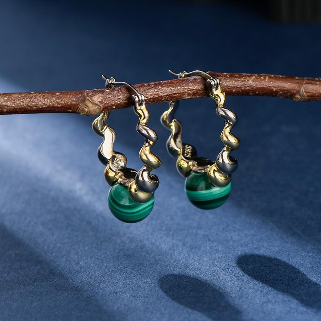 Boucles d'Oreilles Malachite – Évolution, Argent 925