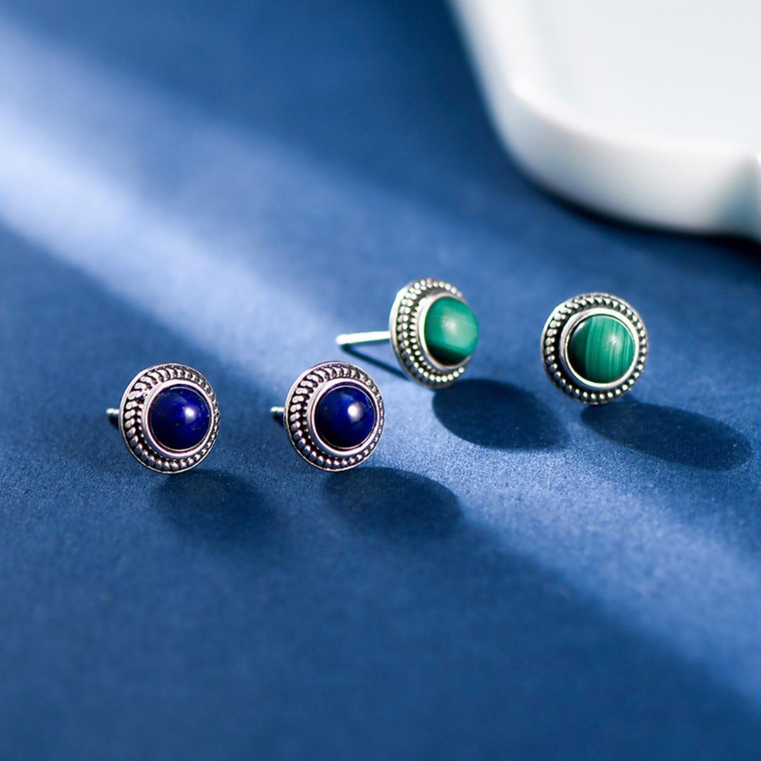 Boucles d'Oreilles Malachite ou Lapis Lazuli – Croissance, Argent 925