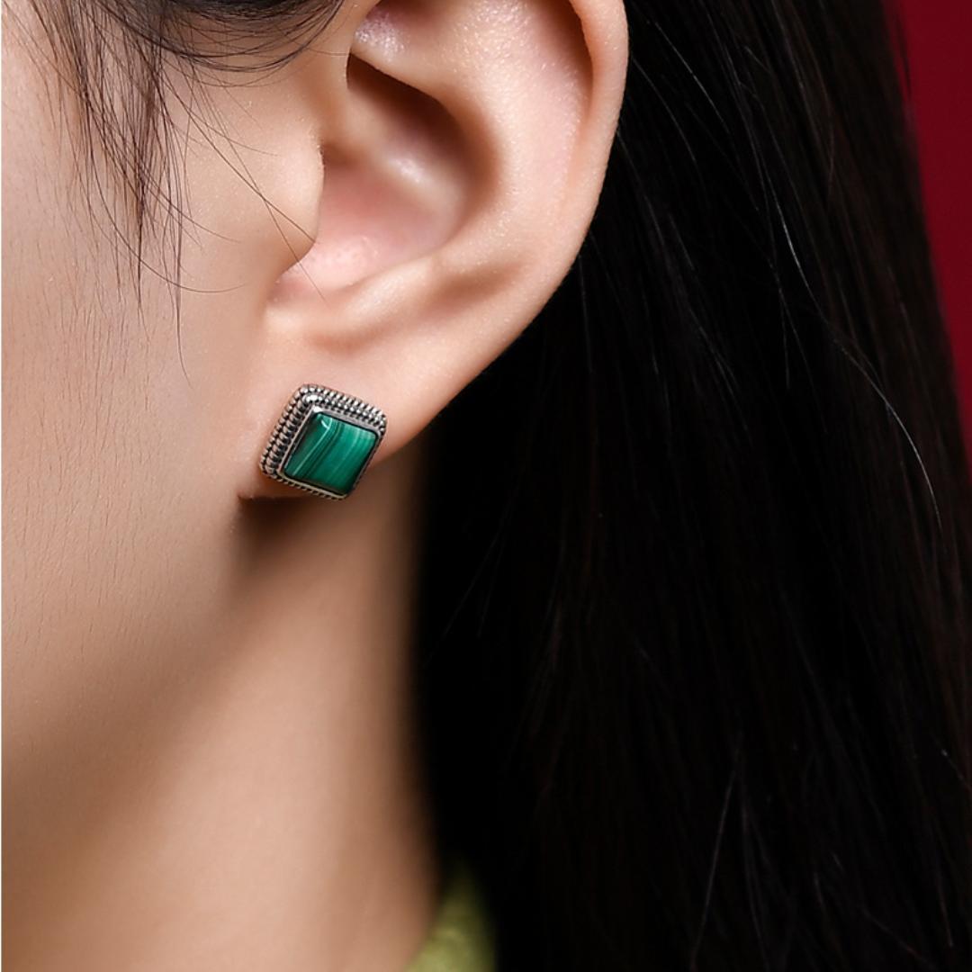 Boucles d'Oreilles Malachite – Renouveau, Argent 925