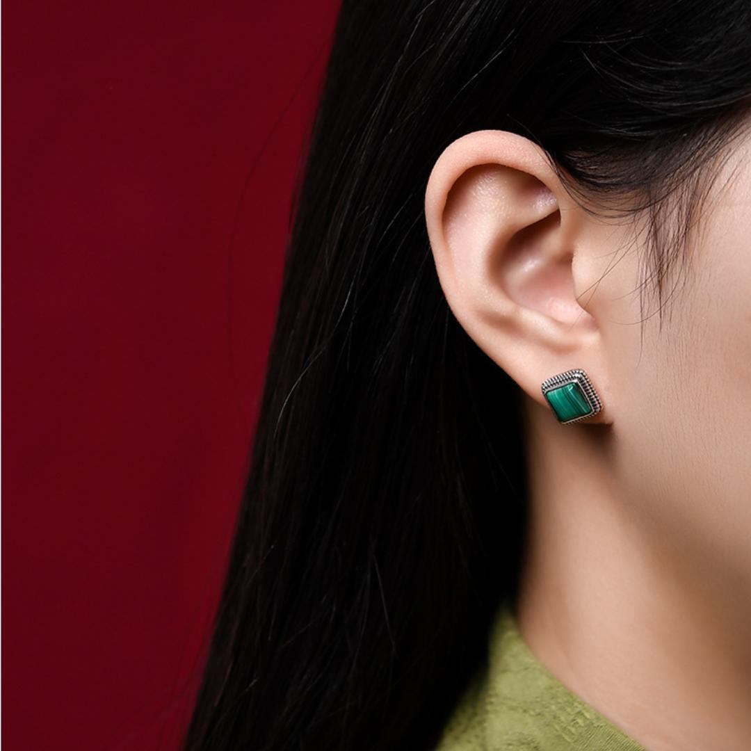 Boucles d'Oreilles Malachite – Renouveau, Argent 925