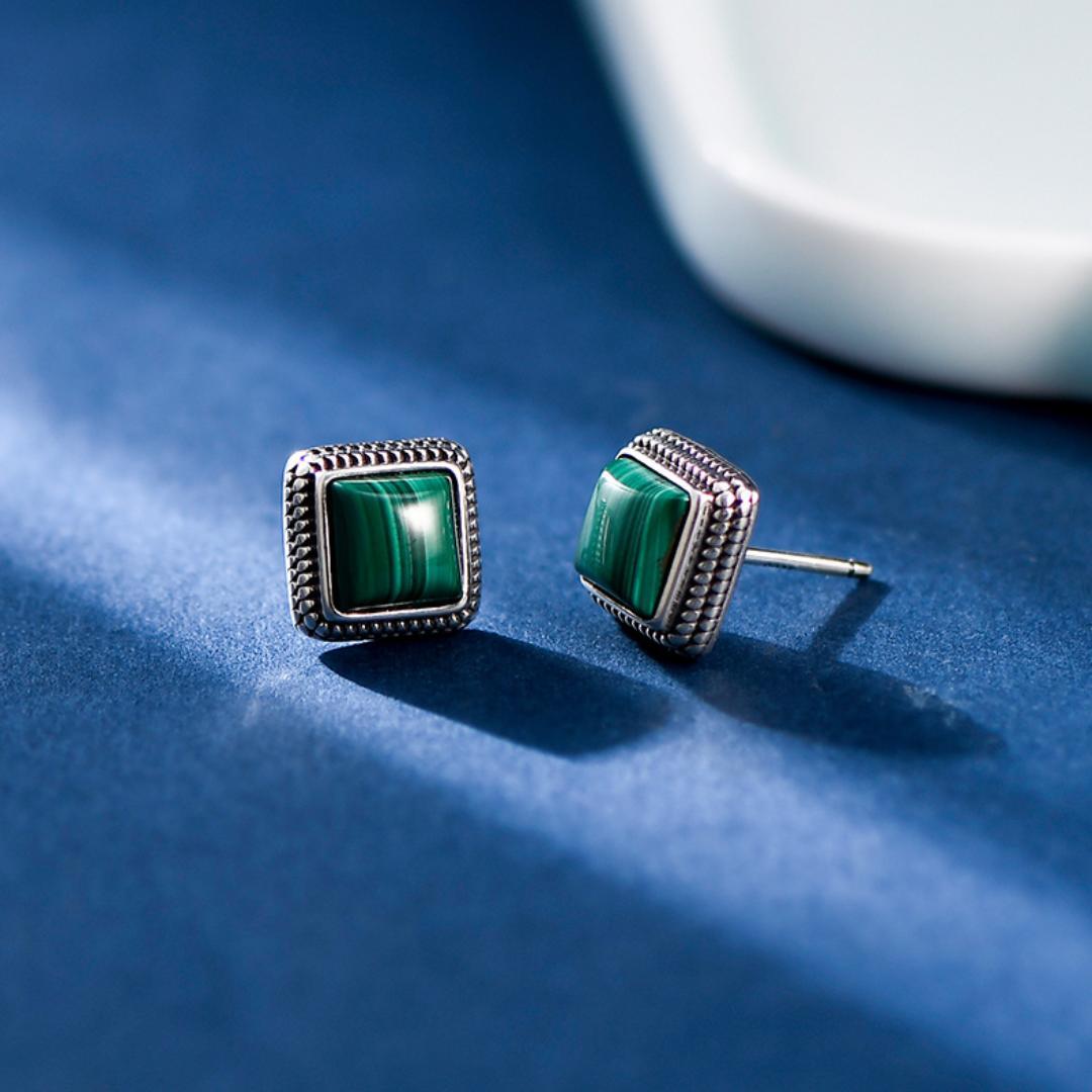 Boucles d'Oreilles Malachite – Renouveau, Argent 925
