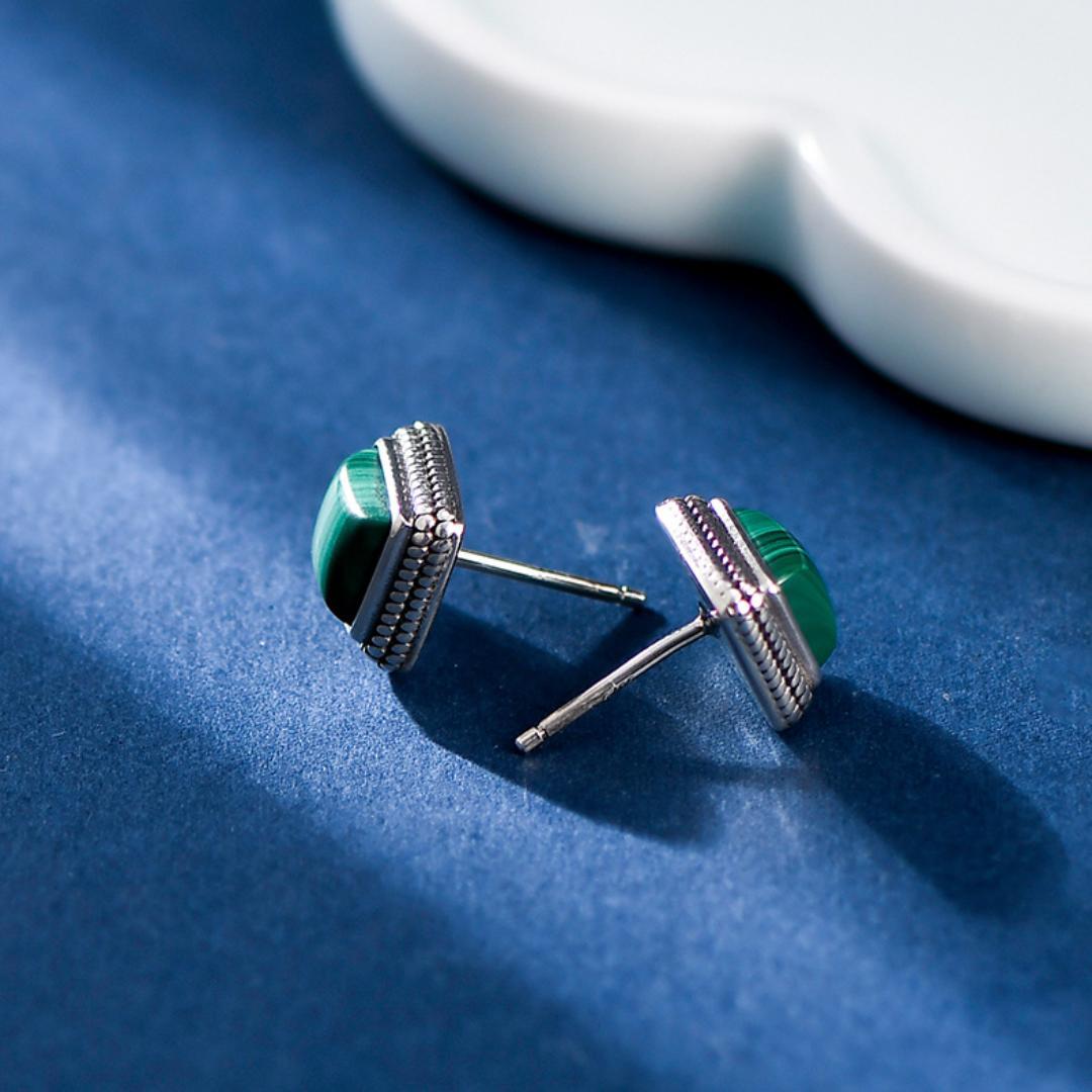 Boucles d'Oreilles Malachite – Renouveau, Argent 925