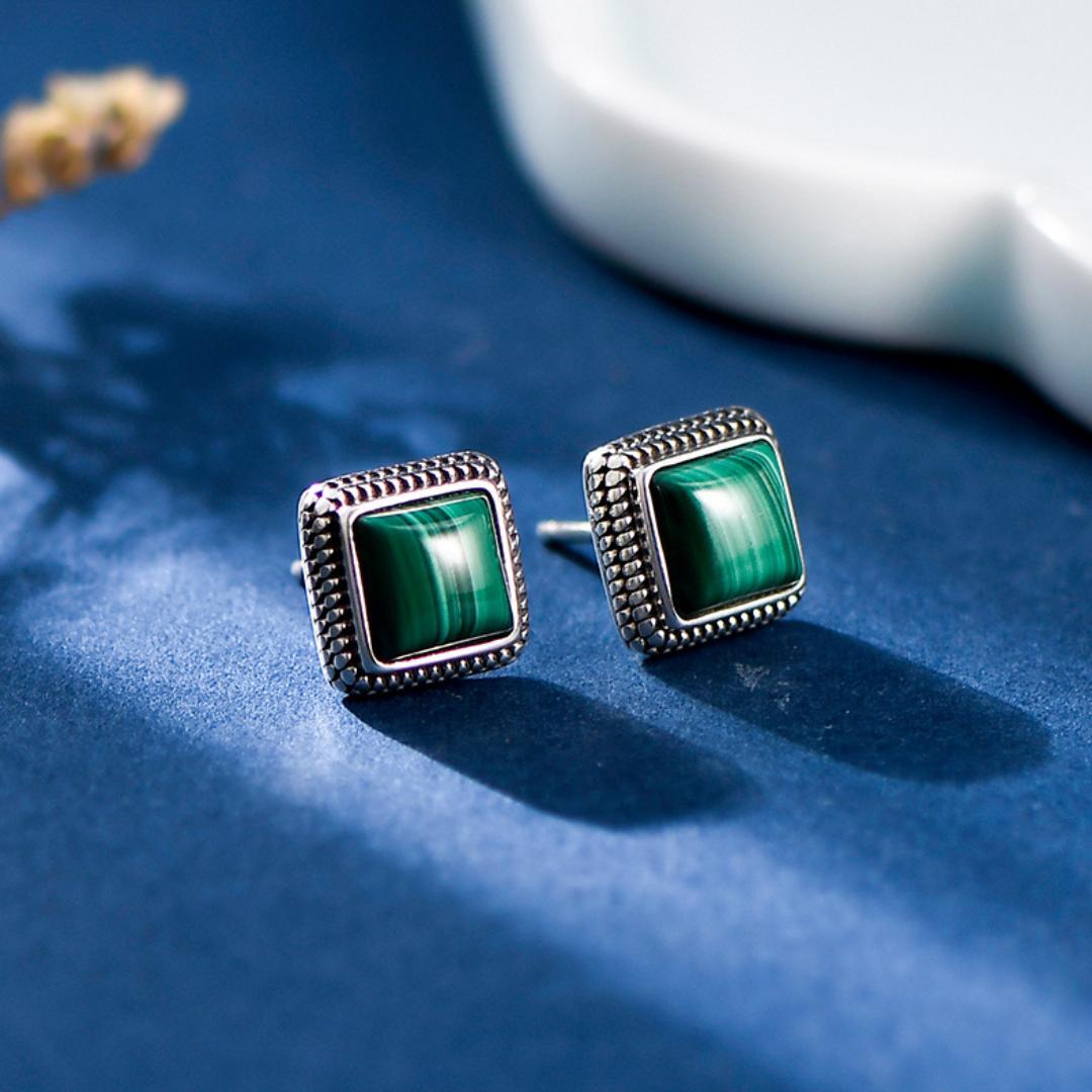 Boucles d'Oreilles Malachite – Renouveau, Argent 925