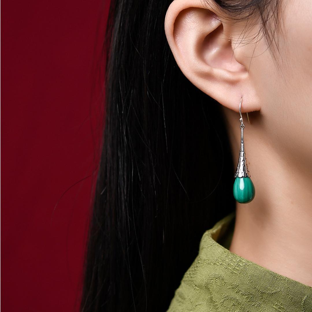 Boucles d'Oreilles Malachite – Transformation, Argent 925