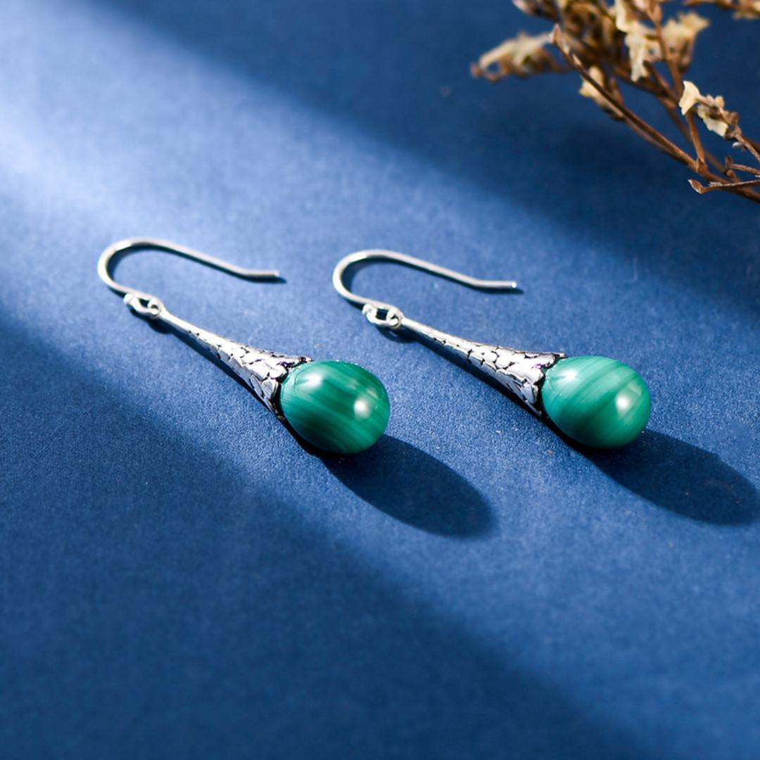 Boucles d'Oreilles Malachite – Transformation, Argent 925