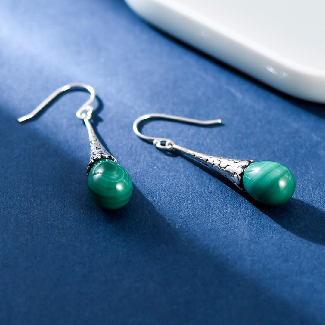 Boucles d'Oreilles Malachite – Transformation, Argent 925