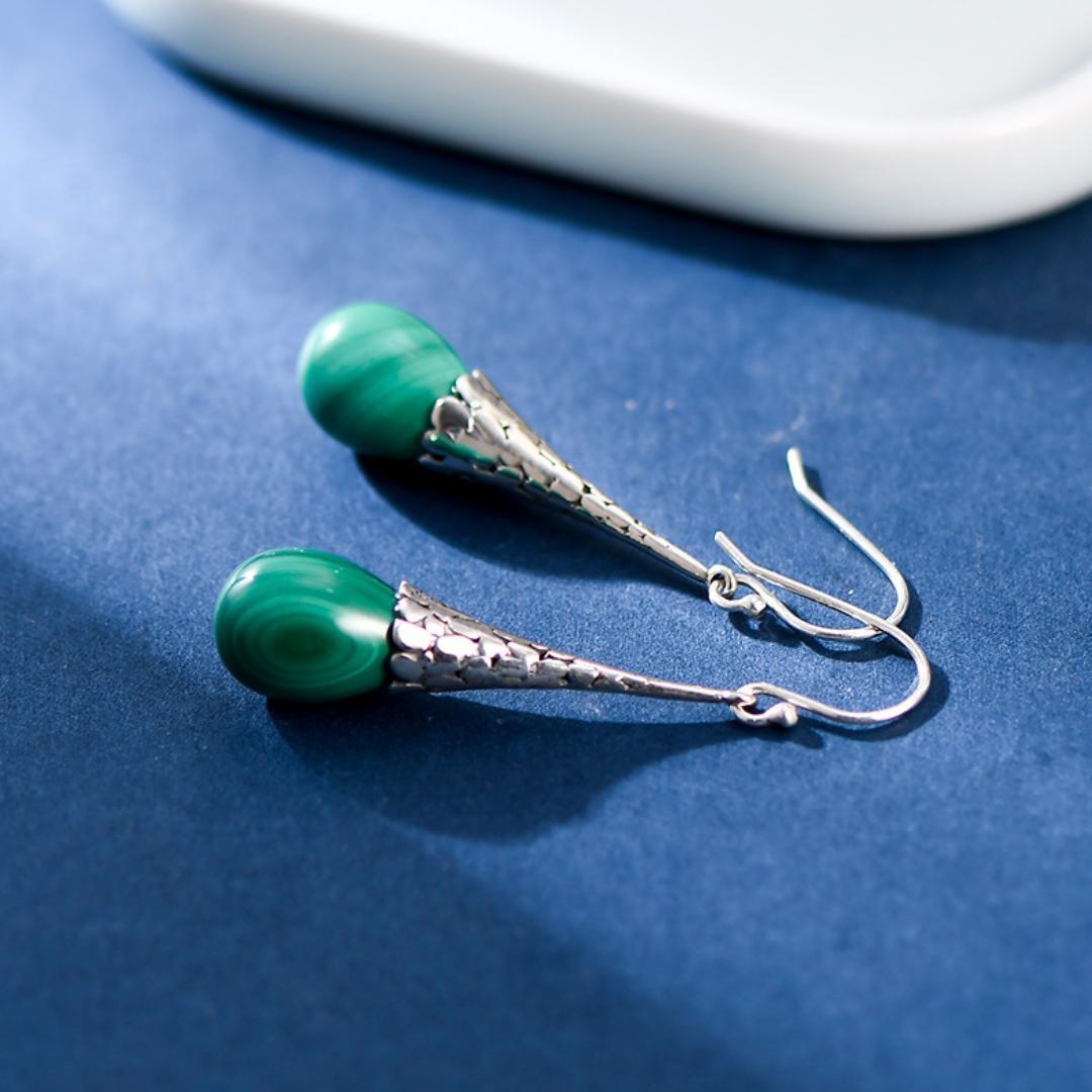 Boucles d'Oreilles Malachite – Transformation, Argent 925