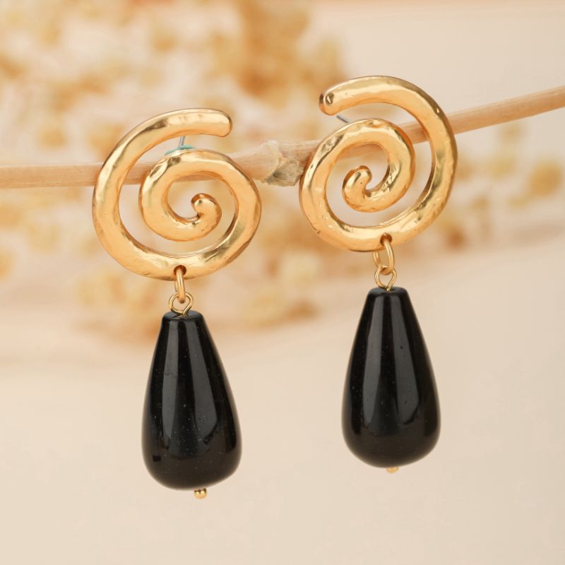 Boucles d'Oreilles Obsidienne – Vintage Spirale