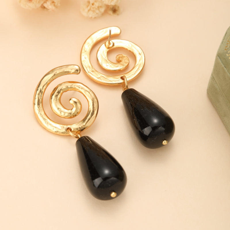 Boucles d'Oreilles Obsidienne – Vintage Spirale