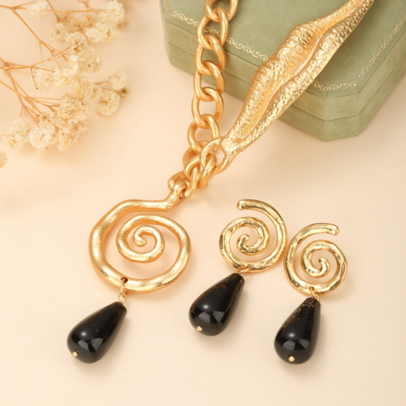 Boucles d'Oreilles Obsidienne – Vintage Spirale