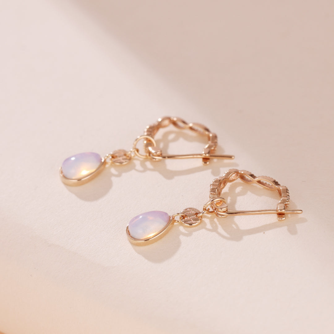 White Opal Earrings – Soothing Glow, Gold Plated Silver