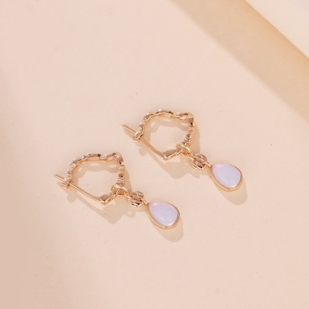 White Opal Earrings – Soothing Glow, Gold Plated Silver