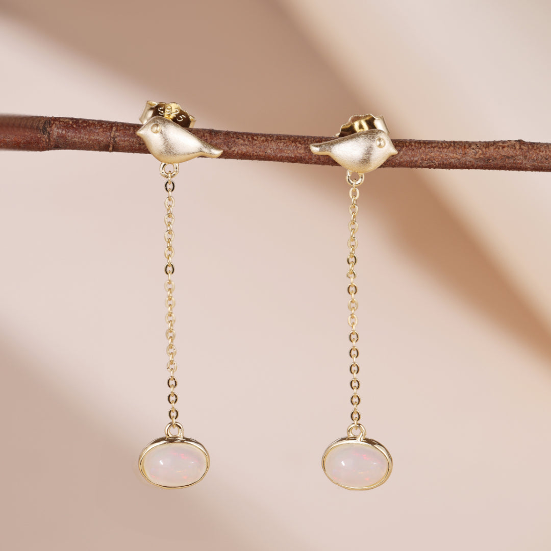 Boucles d'Oreilles Opale – Mélodie du Ciel, Argent Plaqué Or