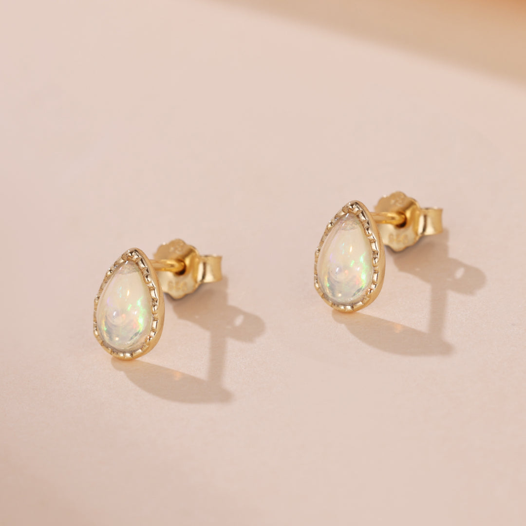 Boucles d'Oreilles Opale – Sagesse, Argent Plaqué Or