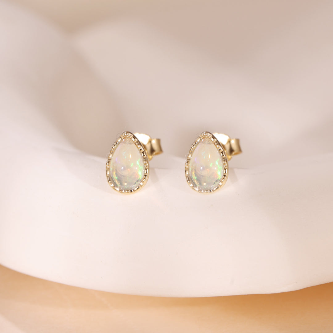 Boucles d'Oreilles Opale – Sagesse, Argent Plaqué Or