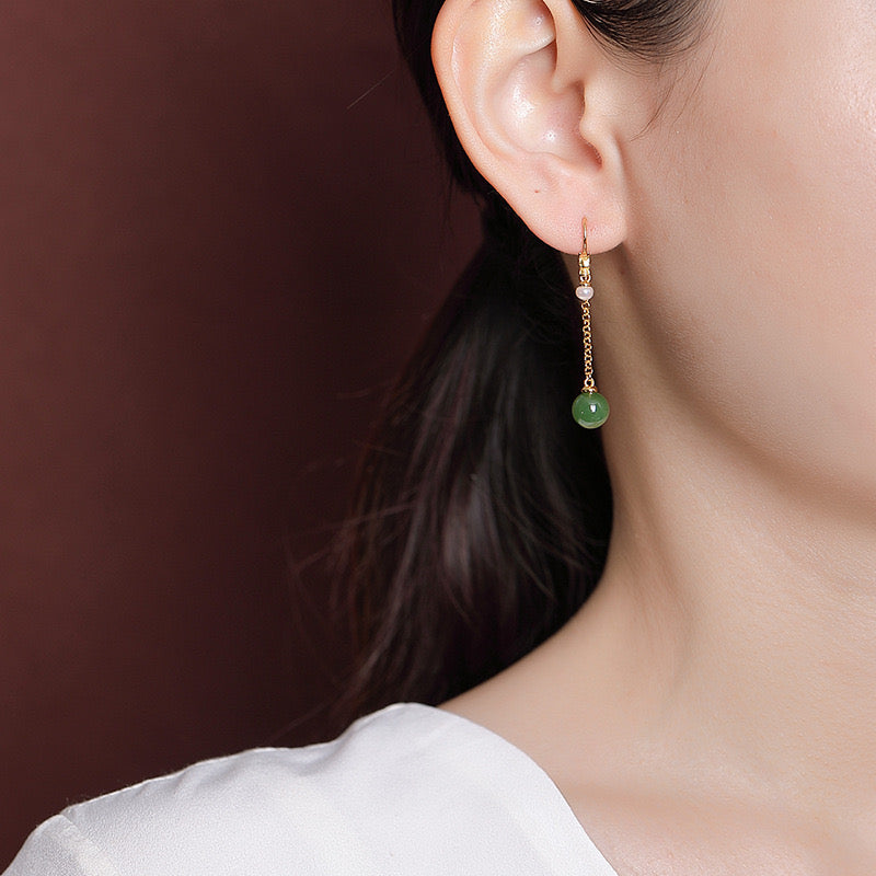 Jade and Pearl Drop Earrings – Harmony, Gold Plated Silver