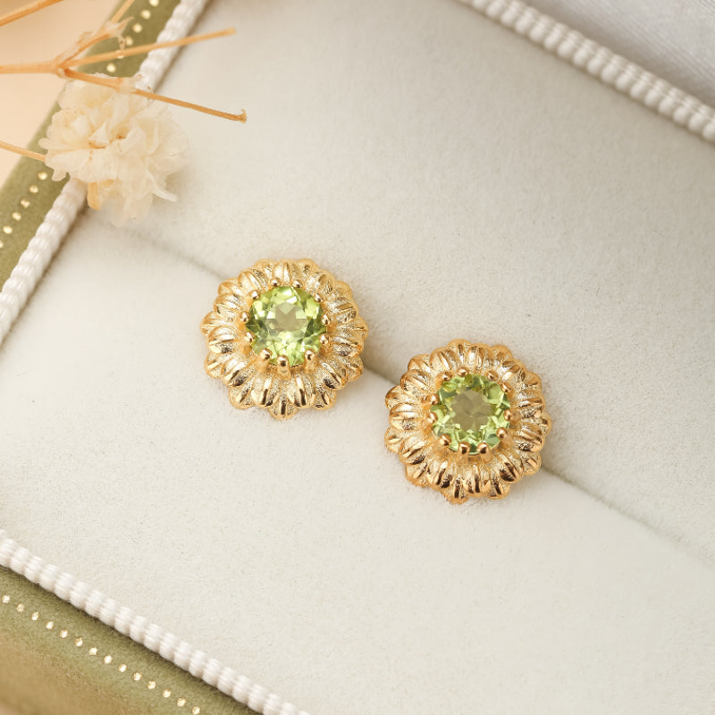 Boucles d'Oreilles Péridot – Doux Rayons, Argent Plaqué Or